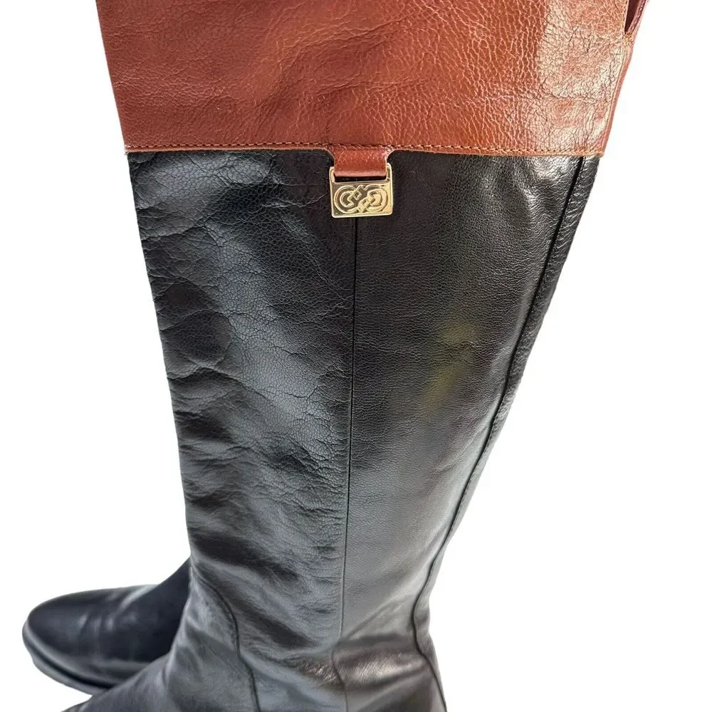 COLE HAAN Womens Knee High Fashion‎ Boots Black Brown Leather Riding Size 6.5M